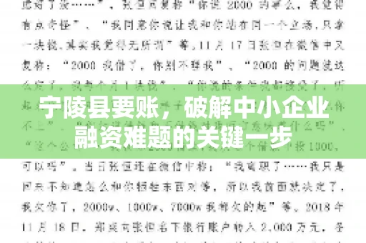 宁陵县要账，破解中小企业融资难题的关键一步